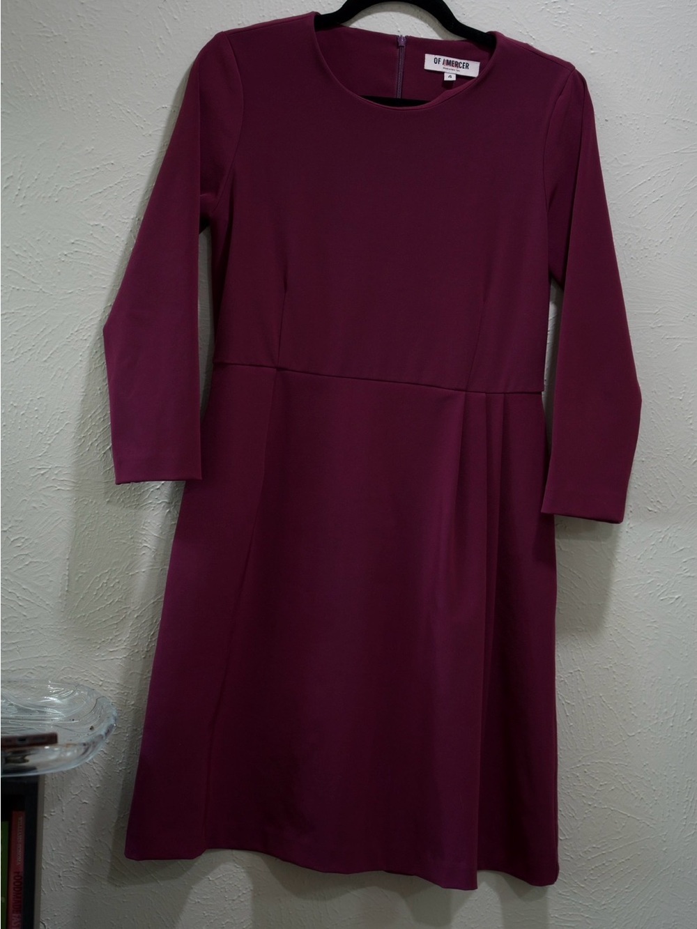 Of Mercer Women's Plum Long Sleeve A-Line Dress With Pockets - Size 4